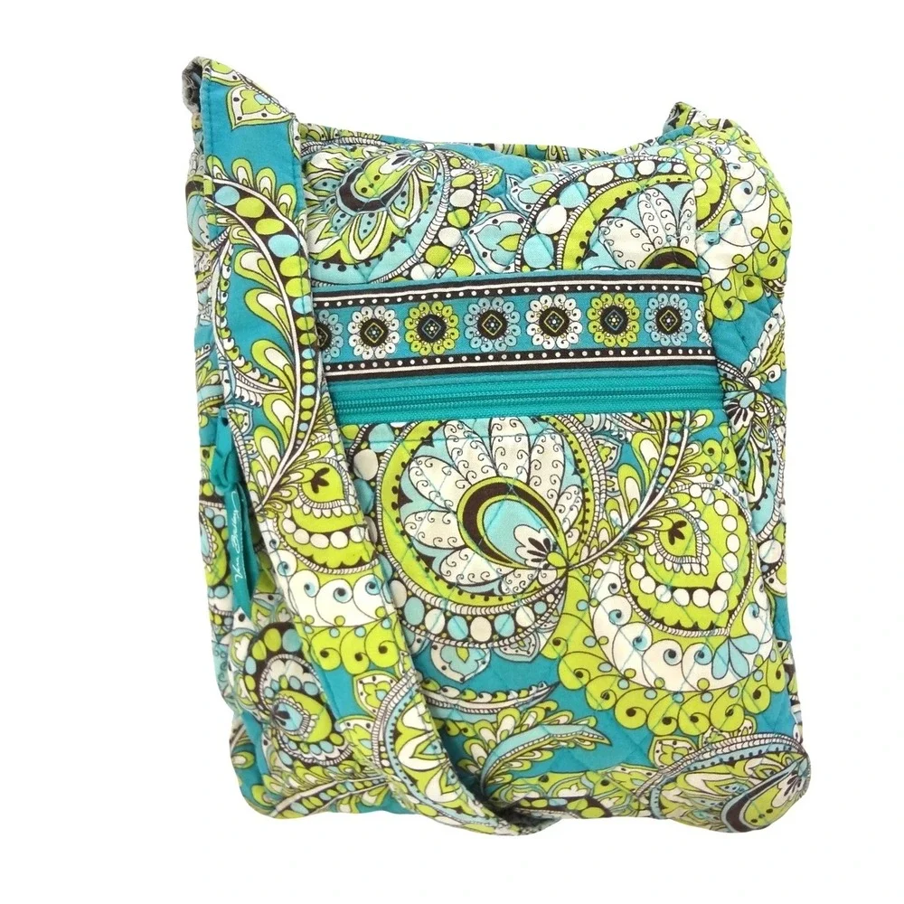 Vera Bradley Crossbody Women's Peacock Teal, Yellow, Green Paisley Excellent